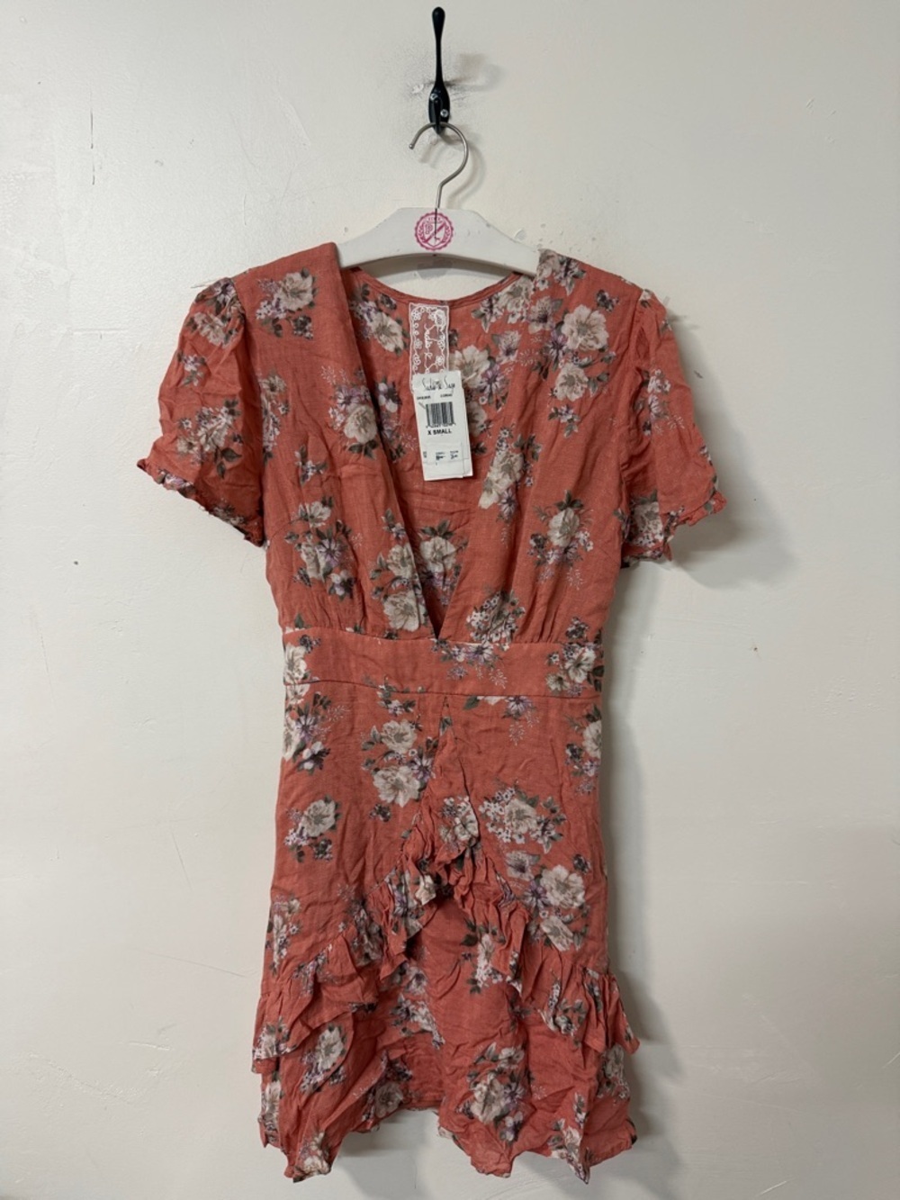 Floral V-Neck Ruffle Dress in Coral